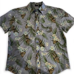 Star Wars Gray and Green Casual Button Down Shirt with Tropical Print